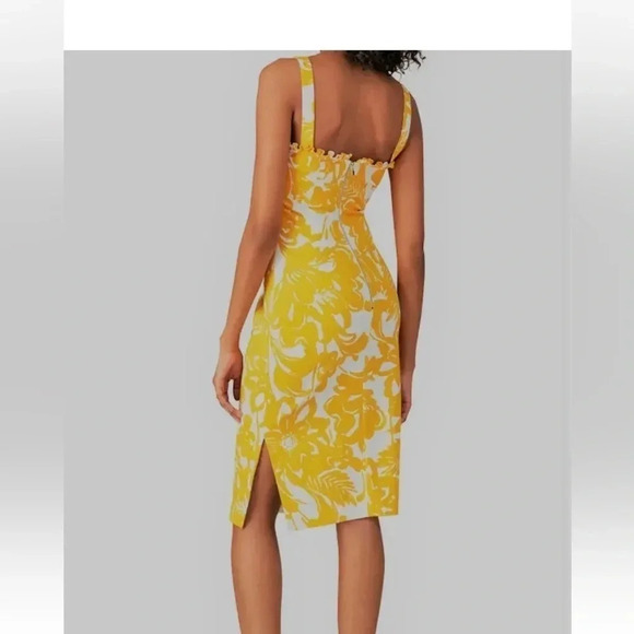 Trina Turk Zile Ruffle Floral Sheath Midi Dress Size 6 Yellow White Print Resort - Picture 3 of 11